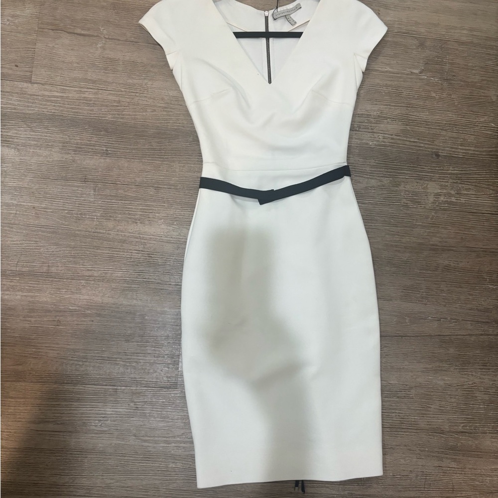 Victoria Beckham White Midi Dress with Black Accent
